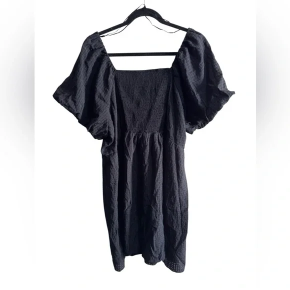 Old Navy Black Smocked Puff Sleeve Dress XXL - Picture 2 of 5